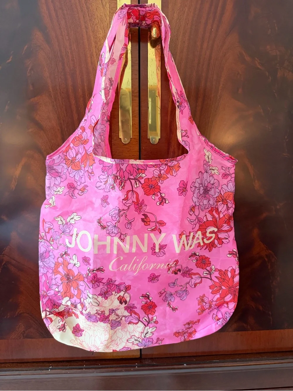 NEW Johnny Was Pink Floral Packable Reusable Tote Bag